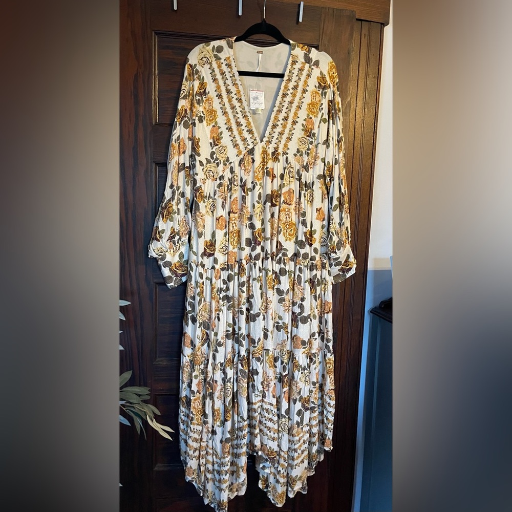 Free people rows of roses long sleeve maxi dress